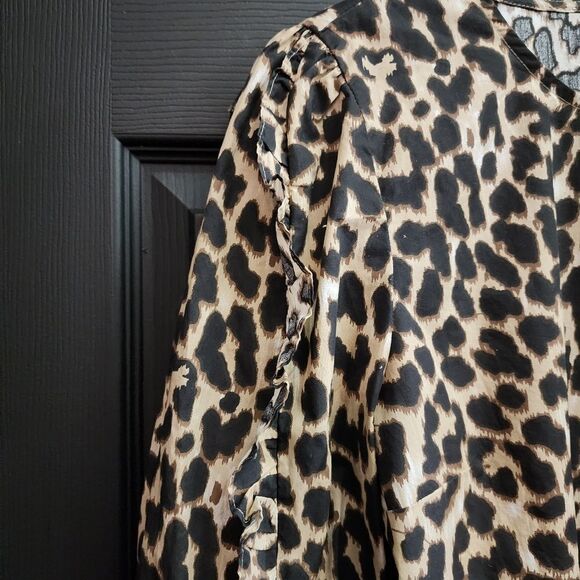 J. Crew Sz. M Leopard Print Ruffle-Sleeve Top Blouse - Picture 12 of 16